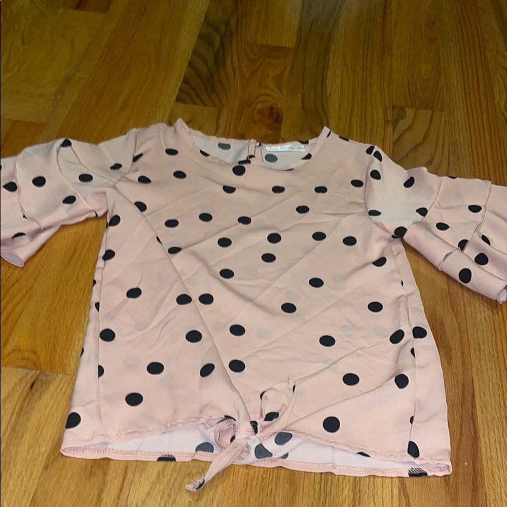 Trend Blossom Sz 14 Girls Pink Polka Dot Blouse with Tie Front